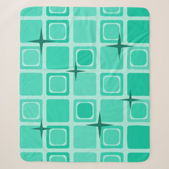 Mid Century Modern Squares Stars Teal Sherpa Blanket (Front)