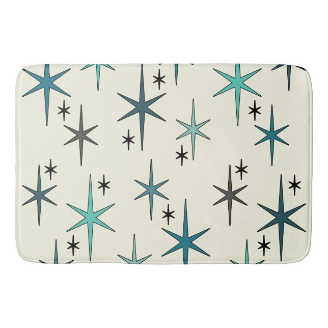 Mid Century Modern Star Sky Turquoise Bath Mat (Front)