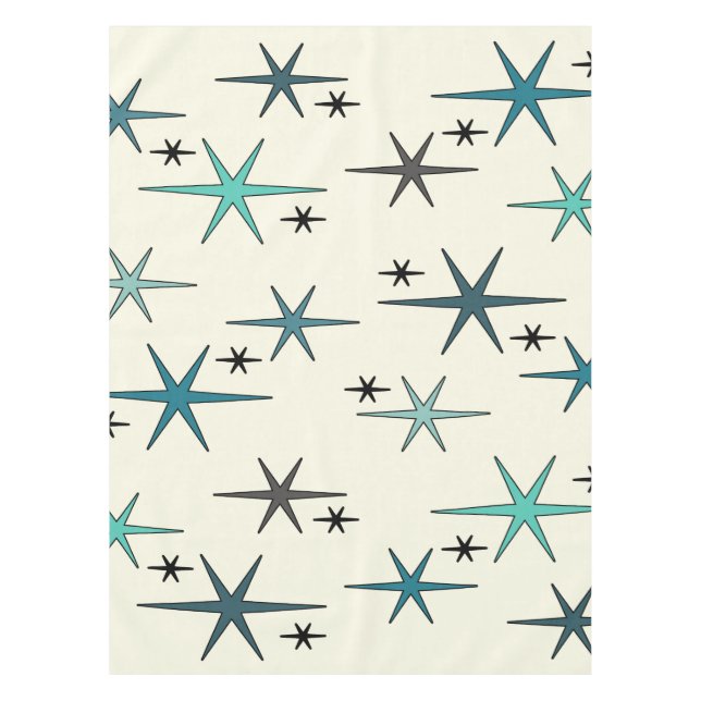 Mid Century Modern Star Sky Turquoise Tablecloth (Front)