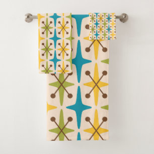 Mid Century Modern Starburst Pattern Bath Towel Set