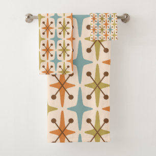 Mid Century Modern Starburst Pattern Bath Towel Set