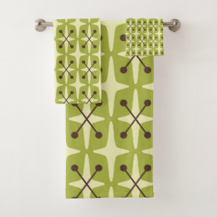Mid Century Modern Starburst Pattern Bath Towel Set