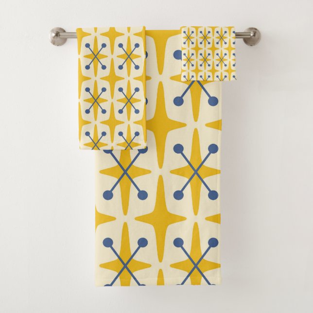 Mid Century Modern Starburst Pattern Bath Towel Set (Insitu)