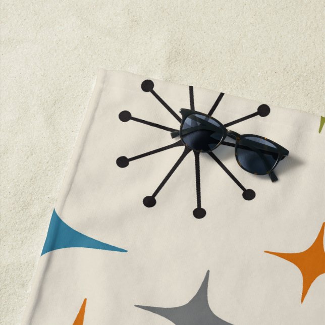 Mid Century Modern Starburst Pattern Beach Towel (In Situ)