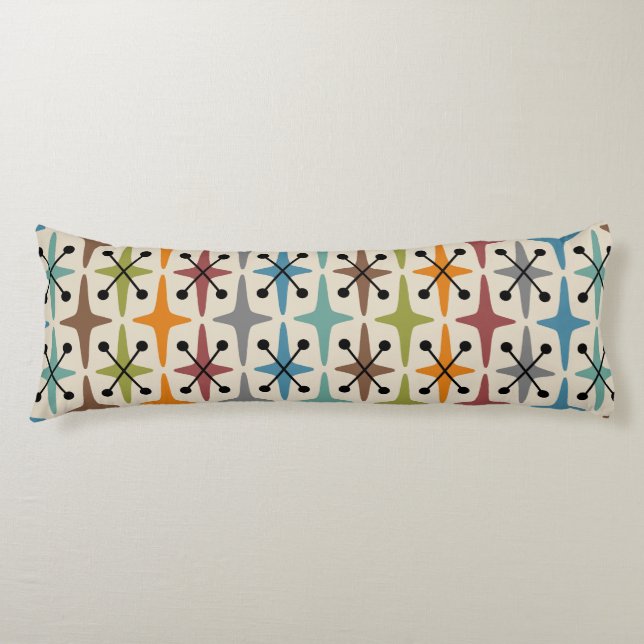Mid Century Modern Starburst Pattern Body Pillow (Front)