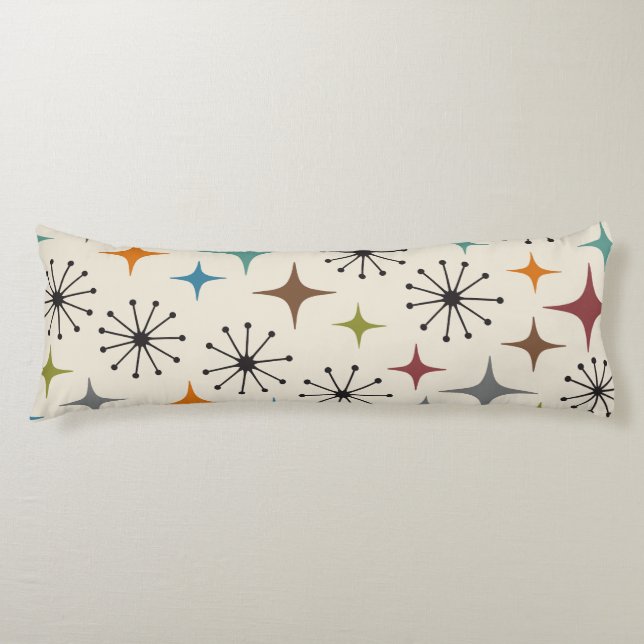 Mid Century Modern Starburst Pattern Body Pillow (Front)