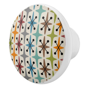 Mid Century Modern Starburst Pattern Ceramic Knob