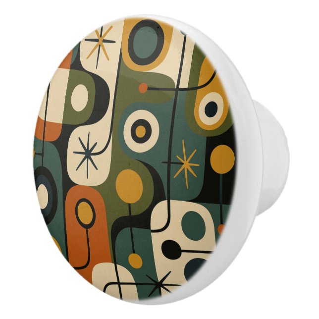 Mid Century Modern Starburst Pattern Ceramic Knob (Right)