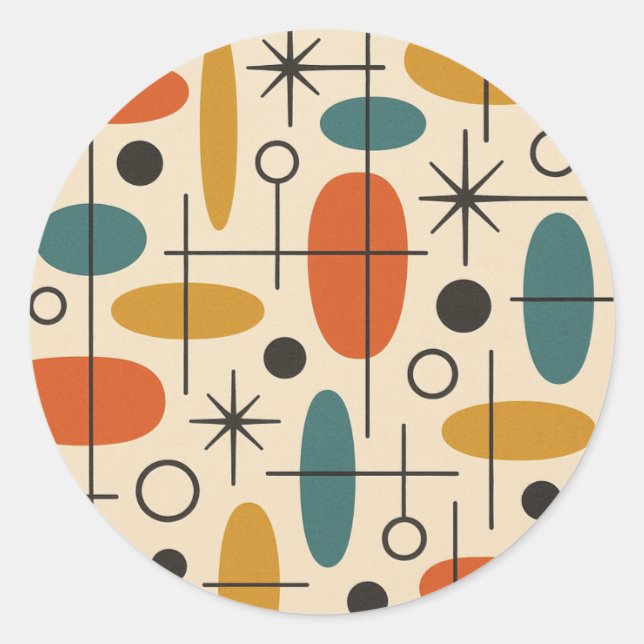 Mid Century Modern Starburst Pattern Classic Round Sticker (Front)