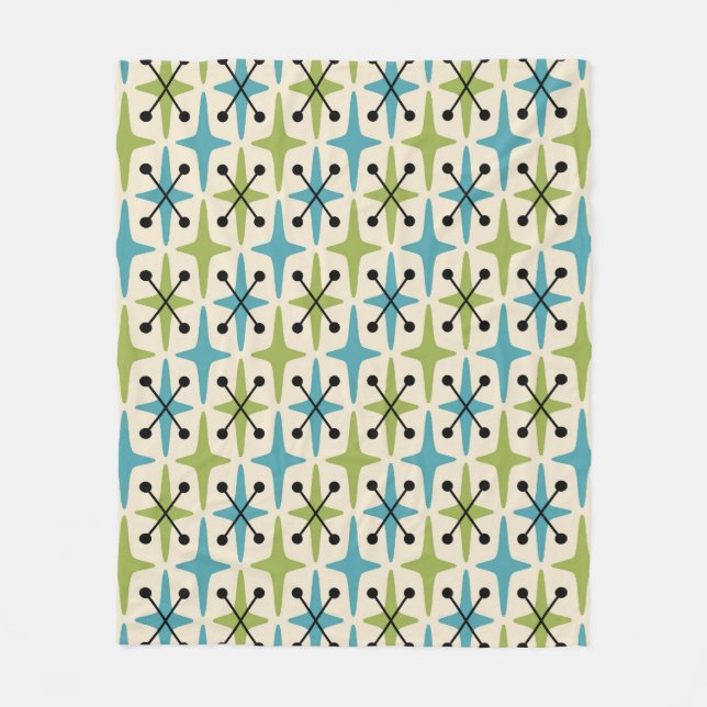 Mid Century Modern Starburst Pattern Fleece Blanket (Front)