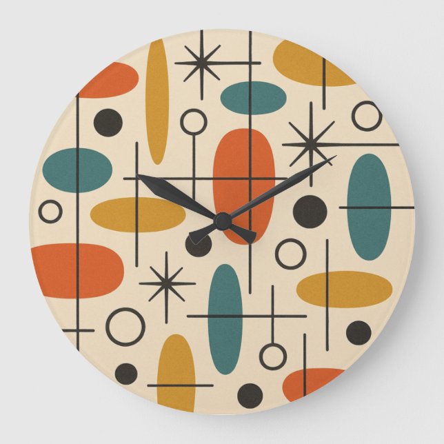 Mid Century Modern Starburst Pattern Large Clock (Front)