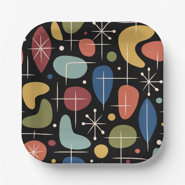Mid Century Modern Starburst Pattern Paper Plate (Front)
