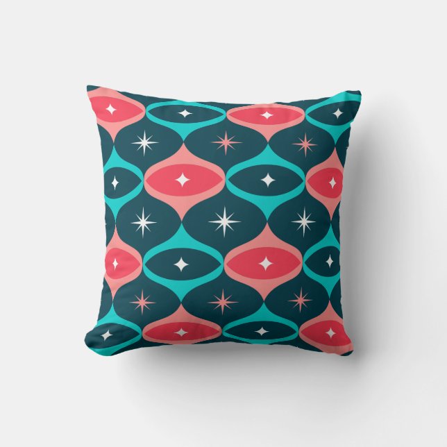 Mid-Century Modern Starburst Pattern Retro Teal  Throw Pillow (Front)