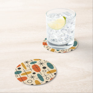 Mid Century Modern Starburst Pattern Round Paper Coaster