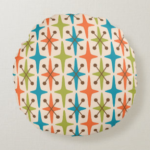 Mid Century Modern Starburst Pattern Round Pillow
