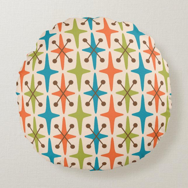 Mid Century Modern Starburst Pattern Round Pillow (Front)