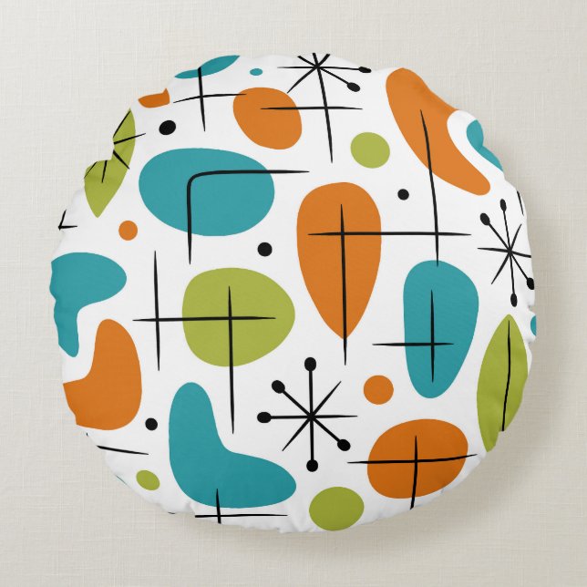 Mid Century Modern Starburst Pattern Round Pillow (Front)