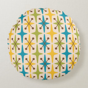 Mid Century Modern Starburst Pattern Round Pillow