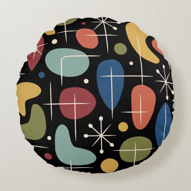 Mid Century Modern Starburst Pattern Round Pillow (Front)