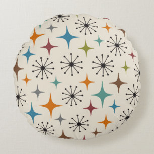 Mid Century Modern Starburst Pattern Round Pillow