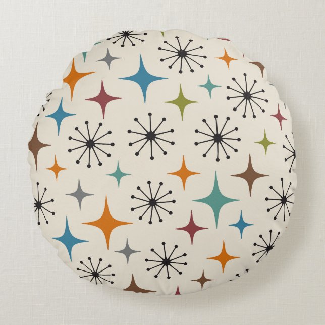 Mid Century Modern Starburst Pattern Round Pillow (Front)