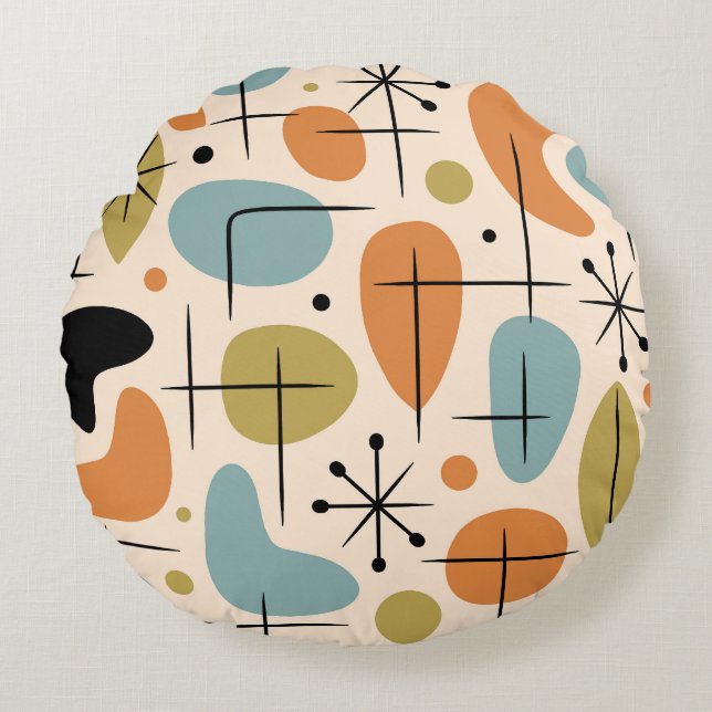 Mid Century Modern Starburst Pattern Round Pillow (Front)