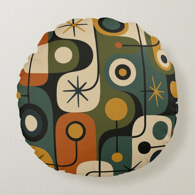 Mid Century Modern Starburst Pattern Round Pillow (Front)