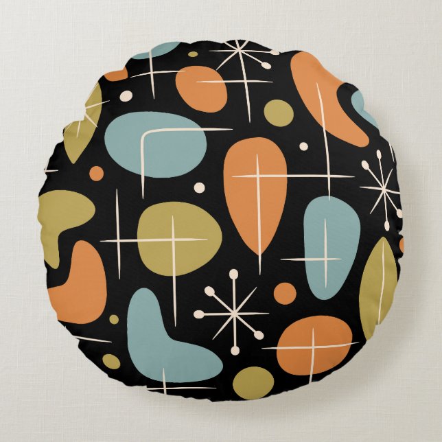Mid Century Modern Starburst Pattern Round Pillow (Front)