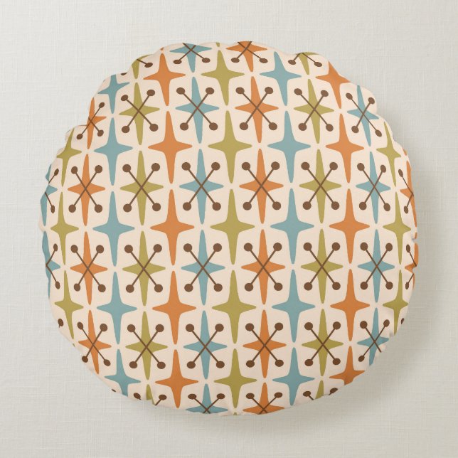 Mid Century Modern Starburst Pattern Round Pillow (Front)