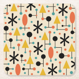 Mid Century Modern Starburst Pattern Square Paper Coaster