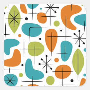 Mid Century Modern Starburst Pattern Square Sticker