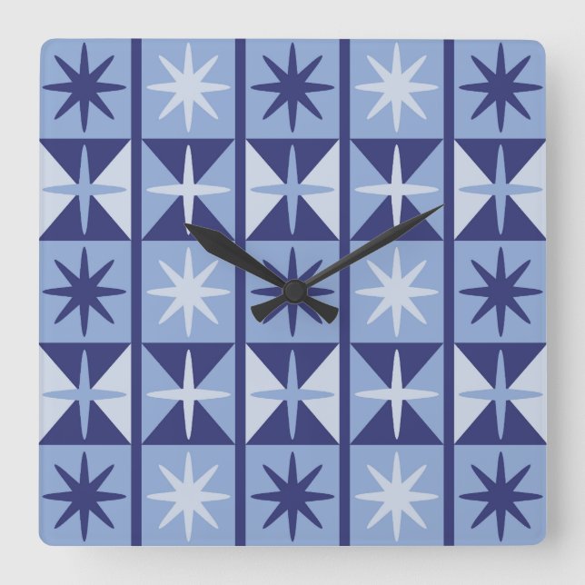 Mid Century Modern Starburst Pattern Square Wall Clock (Front)