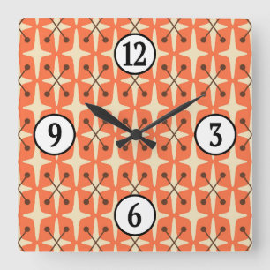 Mid Century Modern Starburst Pattern Square Wall Clock
