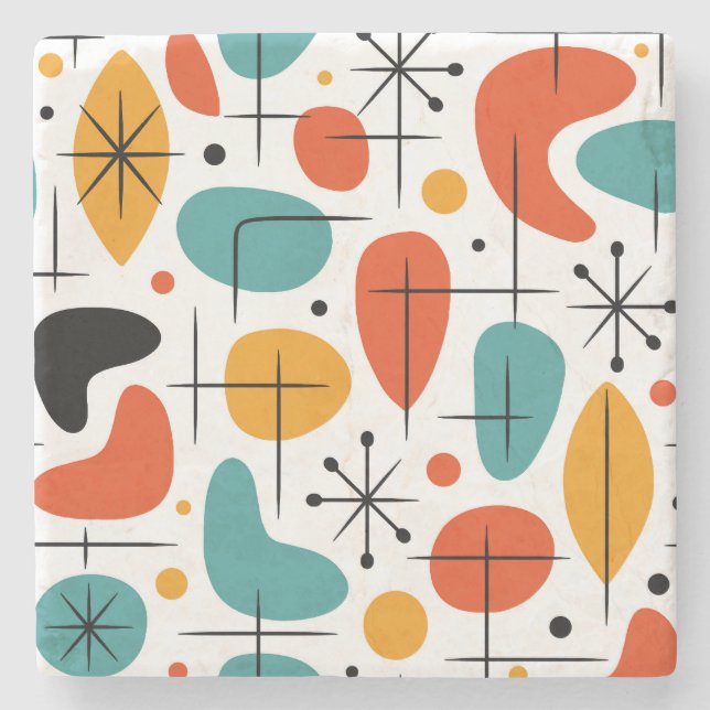 Mid Century Modern Starburst Pattern Stone Coaster (Front)