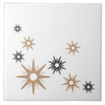 Mid-Century Modern Starburst Pink & Silver Tile<br><div class="desc">Mid-century modern inspired design featuring vintage retro starbursts in shades of pink and silver grey on a white background. Simple,  clean modern design.</div>