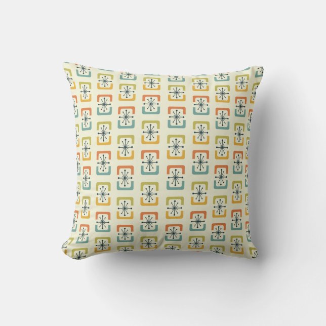 Mid Century Modern Starburst Shells Throw Pillow (Front)