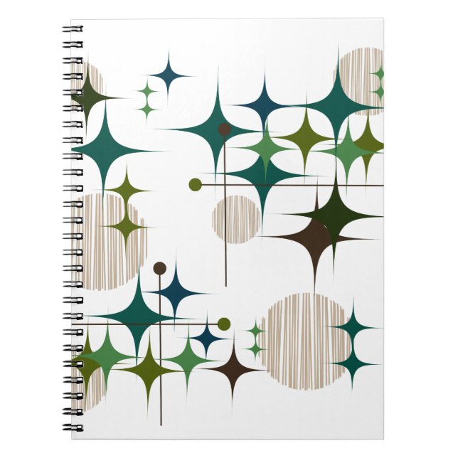 Mid Century Modern Starbursts and Globes Notebook (Front)
