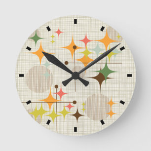 Mid Century Modern Starbursts and Globes Round Clock