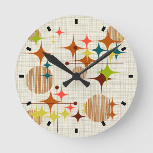 Mid Century Modern Starbursts and Globes Round Clock