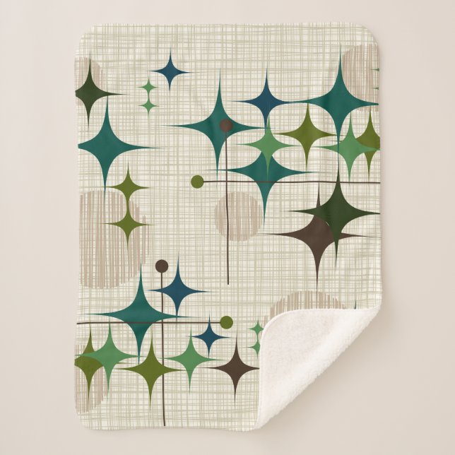 Mid Century Modern Starbursts and Globes Sherpa Blanket (Front)