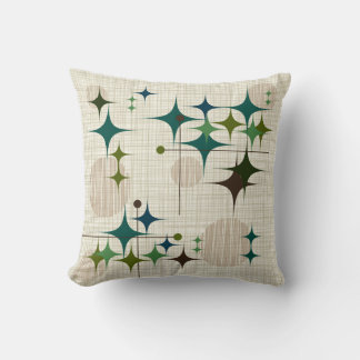 Mid Century Modern Starbursts and Globes Throw Pillow