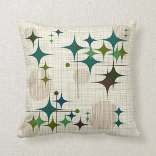 Mid Century Modern Starbursts and Globes Throw Pillow