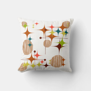 Mid Century Modern Starbursts and Globes Throw Pillow