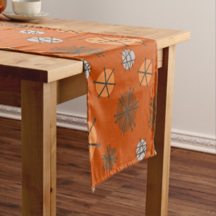 Mid Century Modern Starbursts Burnt Orange Short Table Runner