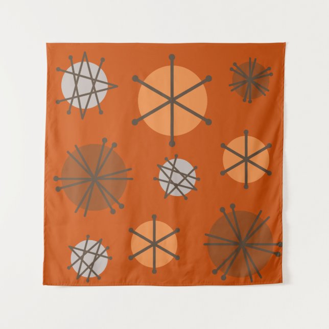 Mid Century Modern Starbursts Burnt Orange Tapestry (Front)