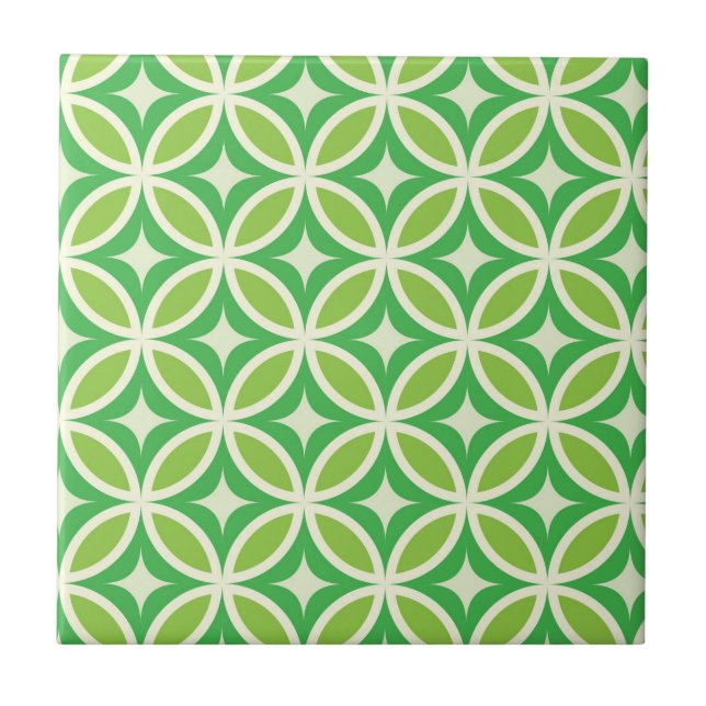 Mid century Modern Starbursts circles green Tile (Front)