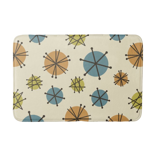 Mid Century Modern Starbursts Multicolored Bath Mat (Front)