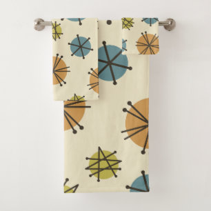Mid Century Modern Starbursts Multicolored Bath Towel Set