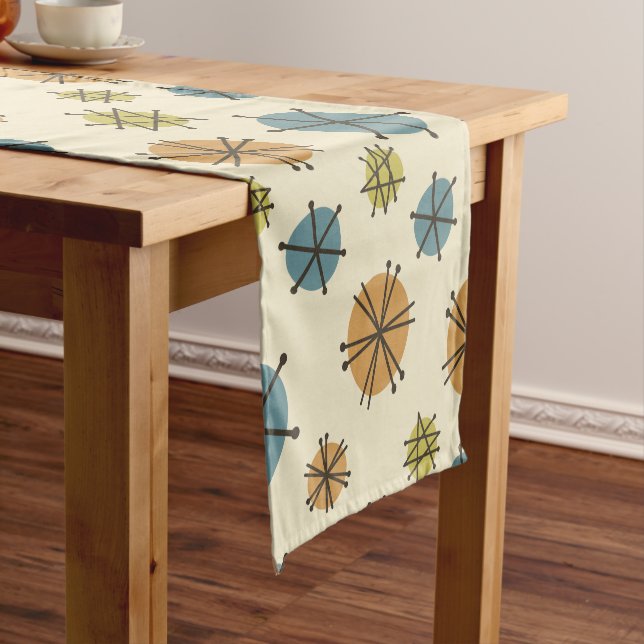 Mid Century Modern Starbursts Multicolored Short Table Runner (In Situ)