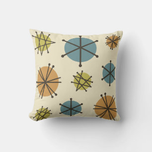 Mid Century Modern Starbursts Multicolored Throw Pillow